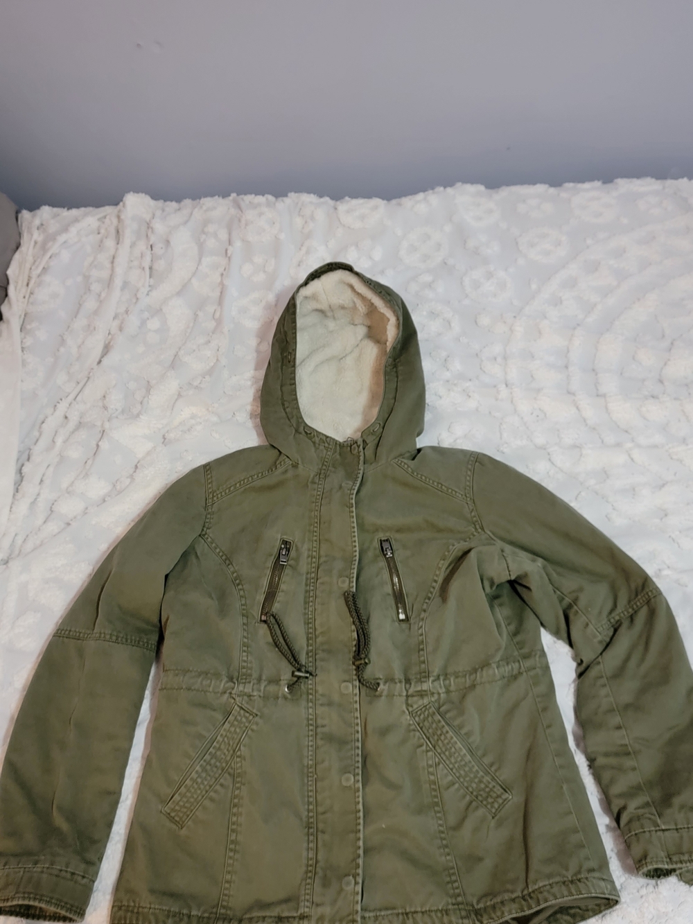 Joe Boxer Olive Green Hooded Utility Jacket with Sherpa Lining